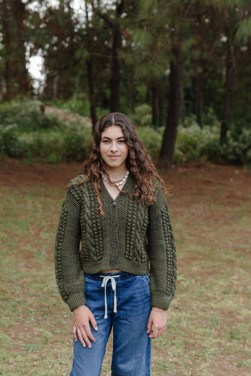 Artemisa Cardigan - 100% Hand-dyed merino wool - 19” long.