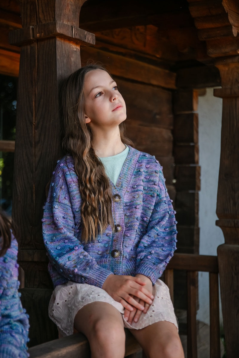 Girls Cardigan - 100% Hand-dyed merino wool - 17” long x 19” wide.