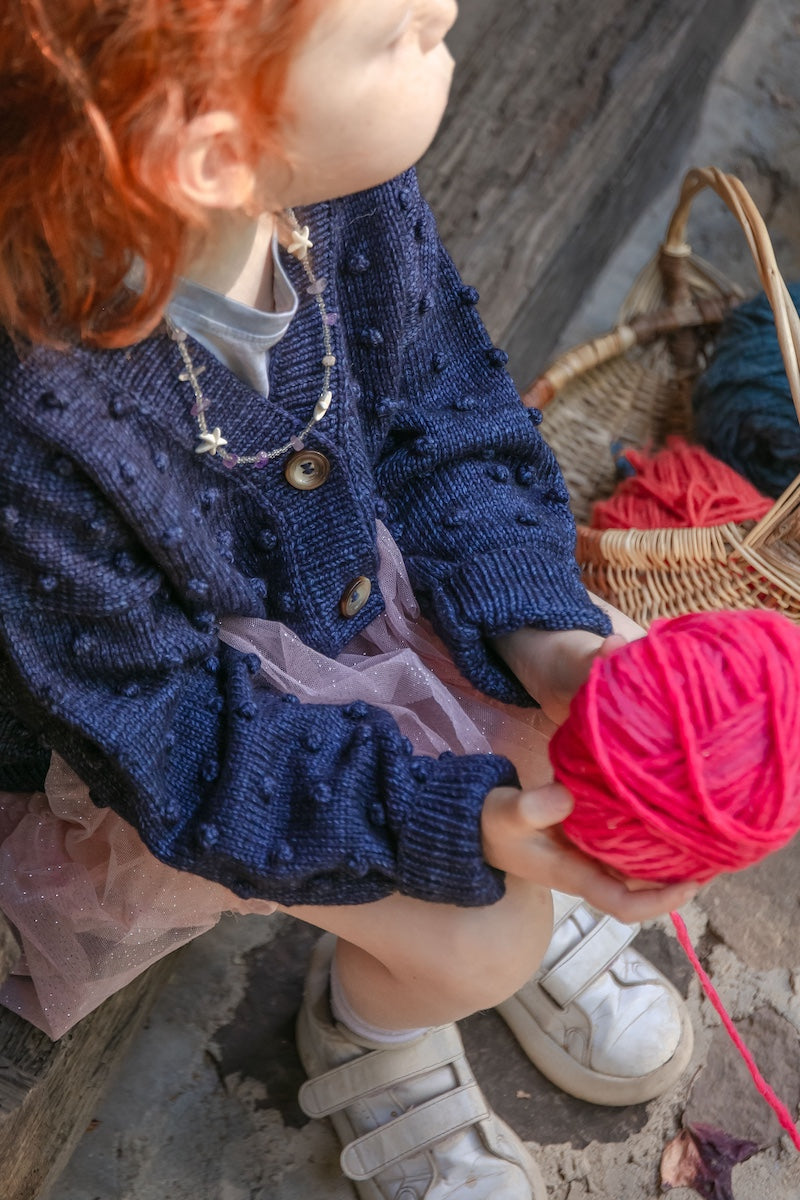 Girls Cardigan - 100% Hand-dyed merino wool - 17” long x 19” wide.