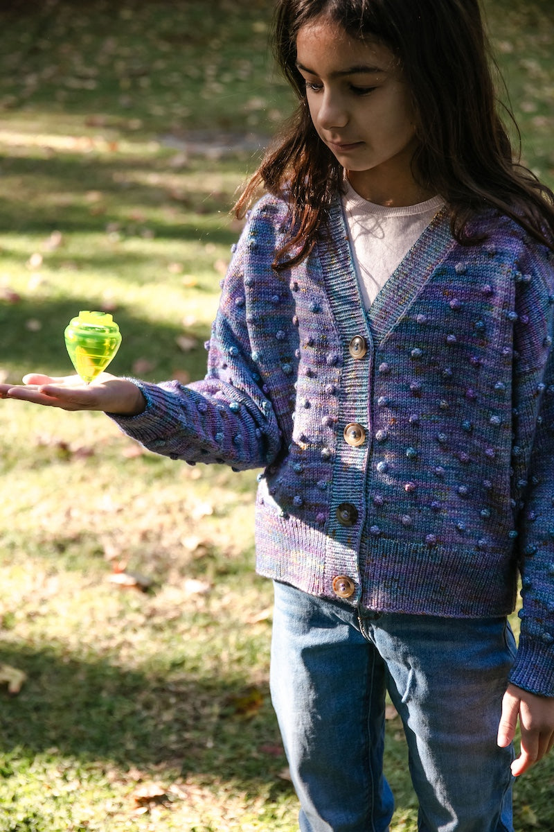 Girls Cardigan - 100% Hand-dyed merino wool - 17” long x 19” wide.